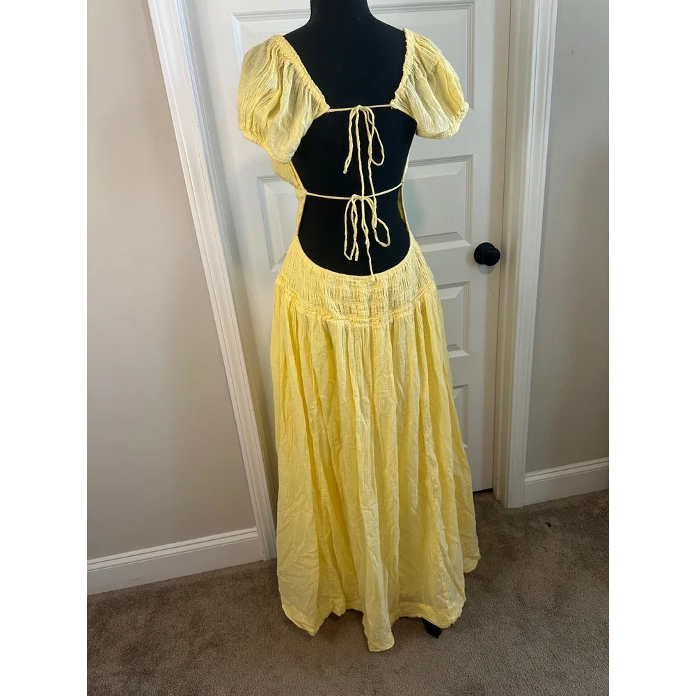 Free People Feeling Bonita Midi Dress M Women Free-est Yellow Cotton Maxi - Picture 6 of 11